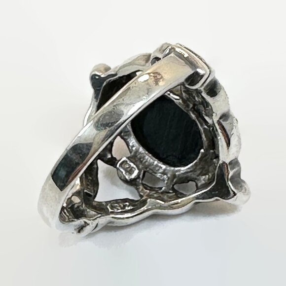Vintage Black Onyx Ring: Sterling Silver Marcasite Art Deco Style - Picture 2 of 4